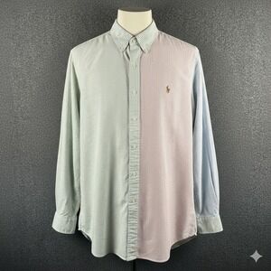 Ralph Lauren Blue Label Men's Large Colorblock Striped Classic Oxford Flesh Pony